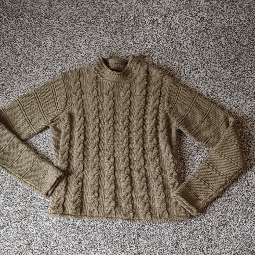 Obermeyer Wool Blend Sweater Women's Brown Cable Knit Mock Neck Size M